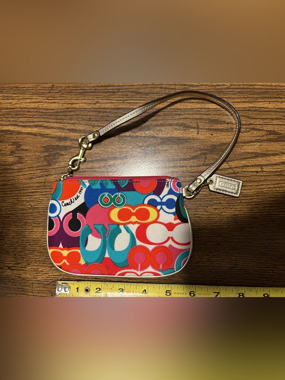 Coach Poppy Multicolor Graphic Wristlet with Gold - Picture 4 of 5